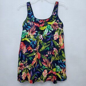 Lands' End Women's Navy Prism Palm Tropical Floral Mini Swim‎ Dress Size Small